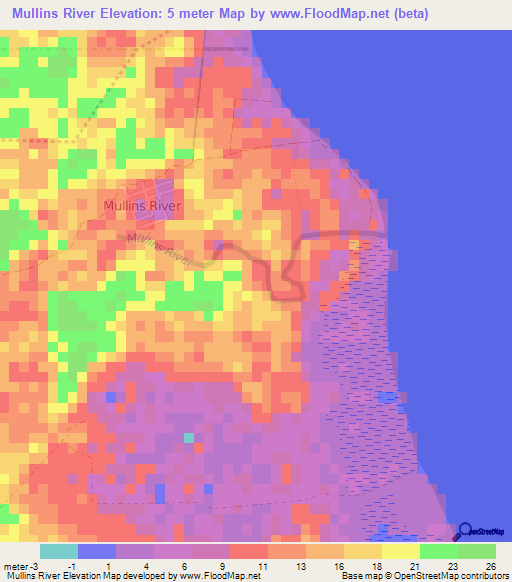 Mullins River,Belize Elevation Map