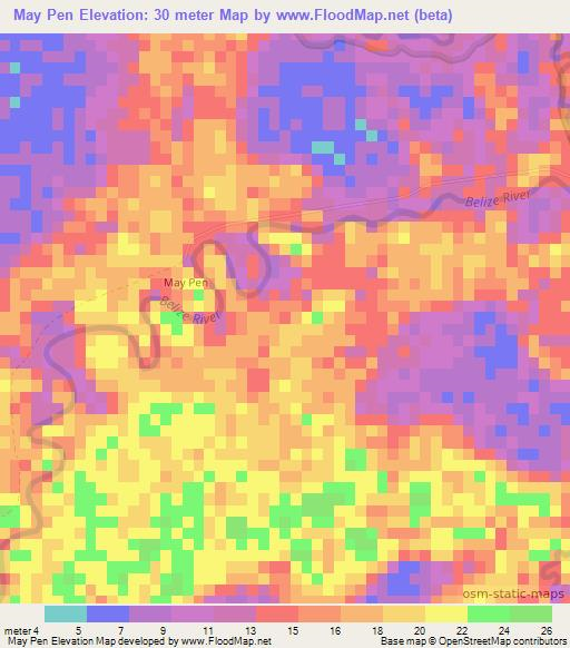 May Pen,Belize Elevation Map