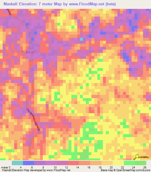 Maskall,Belize Elevation Map