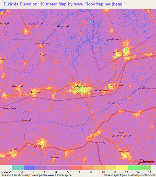 Dikirnis,Egypt Elevation Map