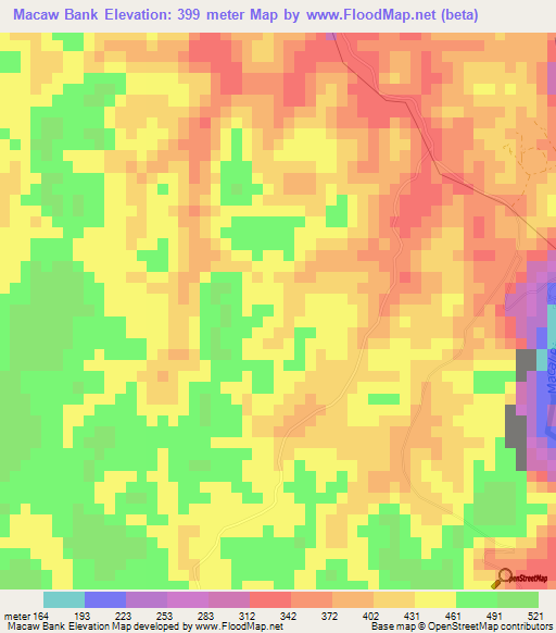 Macaw Bank,Belize Elevation Map