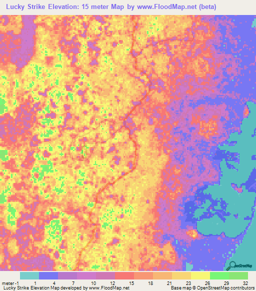 Lucky Strike,Belize Elevation Map