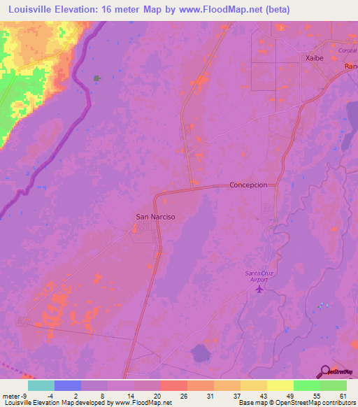 Louisville,Belize Elevation Map