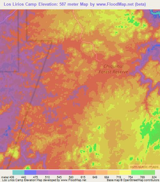 Los Lirios Camp,Belize Elevation Map