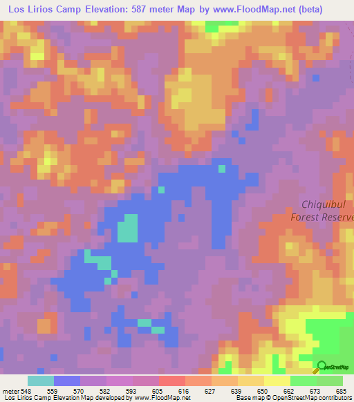 Los Lirios Camp,Belize Elevation Map