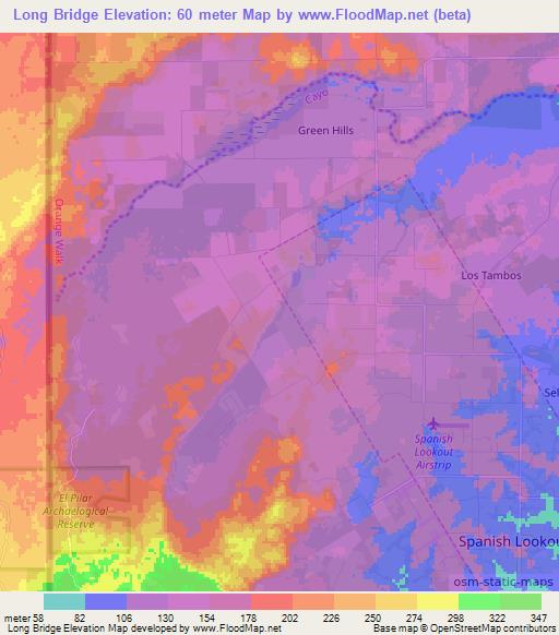 Long Bridge,Belize Elevation Map