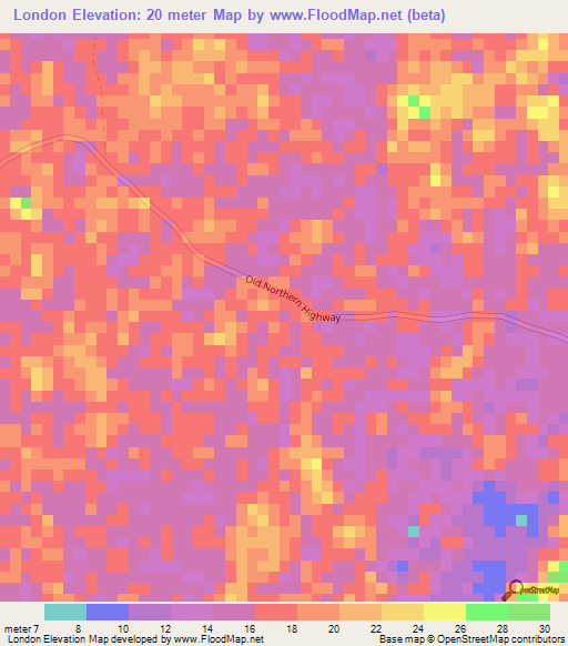 London,Belize Elevation Map