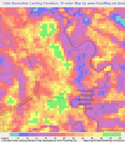 Little Bermudian Landing,Belize Elevation Map