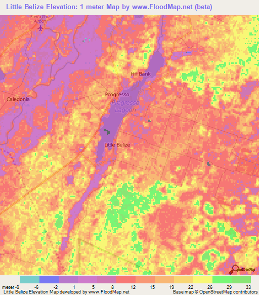 Little Belize,Belize Elevation Map