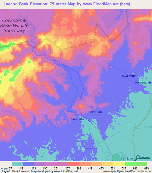 Lagarto Bank,Belize Elevation Map