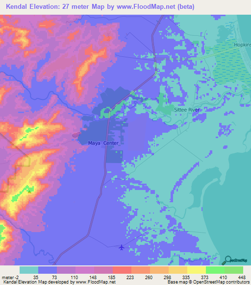 Kendal,Belize Elevation Map