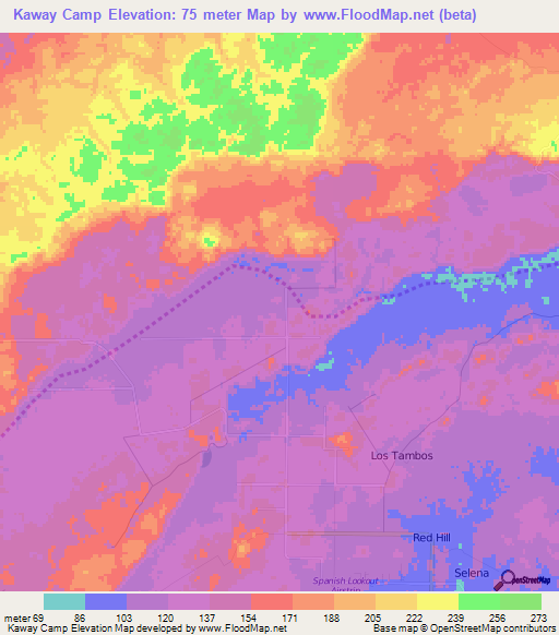 Kaway Camp,Belize Elevation Map