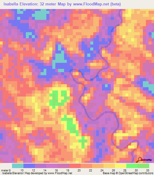 Isabella,Belize Elevation Map