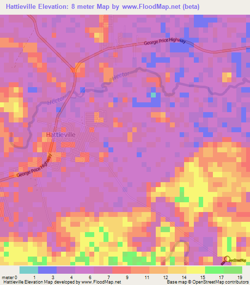 Hattieville,Belize Elevation Map