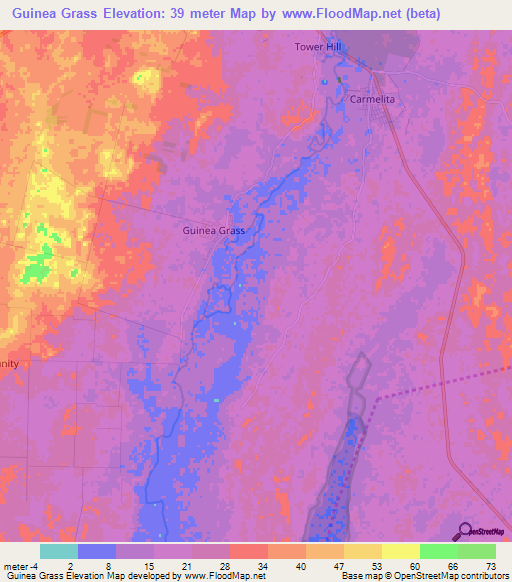 Guinea Grass,Belize Elevation Map