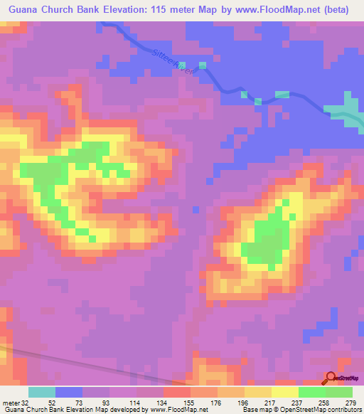 Guana Church Bank,Belize Elevation Map