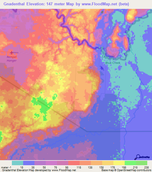 Gnadenthal,Belize Elevation Map