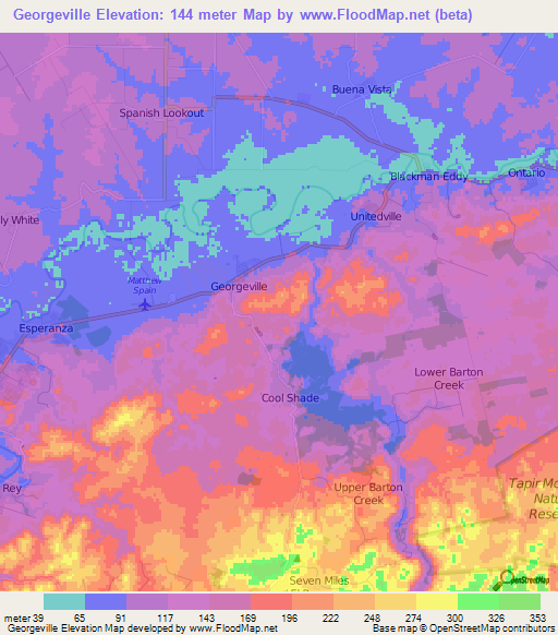 Georgeville,Belize Elevation Map