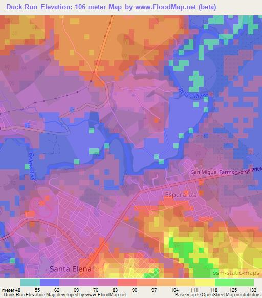 Duck Run,Belize Elevation Map
