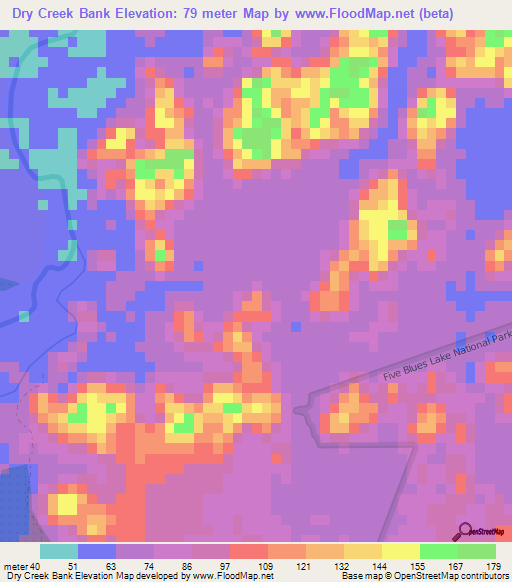 Dry Creek Bank,Belize Elevation Map