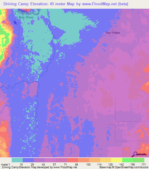 Driving Camp,Belize Elevation Map