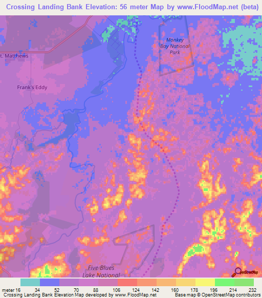 Crossing Landing Bank,Belize Elevation Map