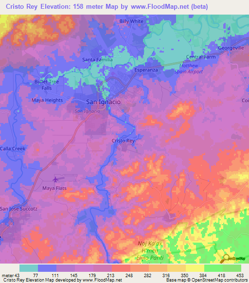 Cristo Rey,Belize Elevation Map