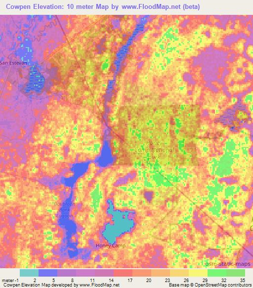 Cowpen,Belize Elevation Map