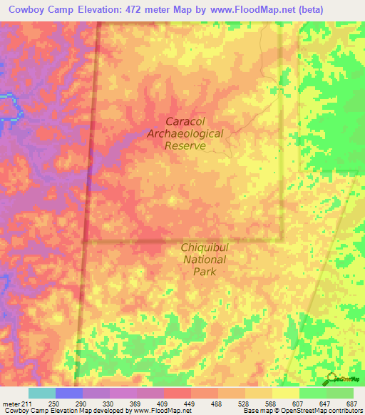 Cowboy Camp,Belize Elevation Map