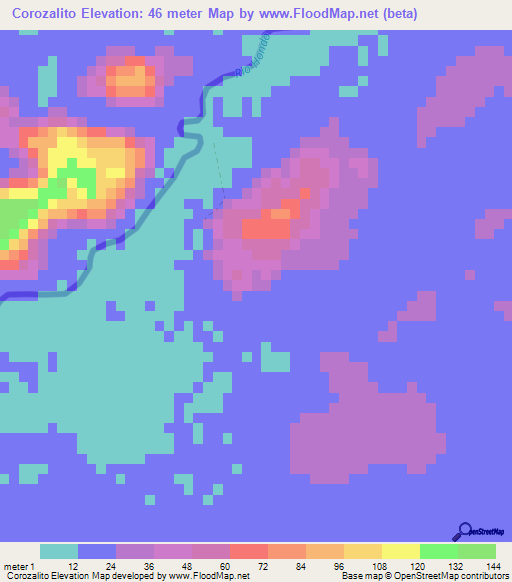 Corozalito,Belize Elevation Map
