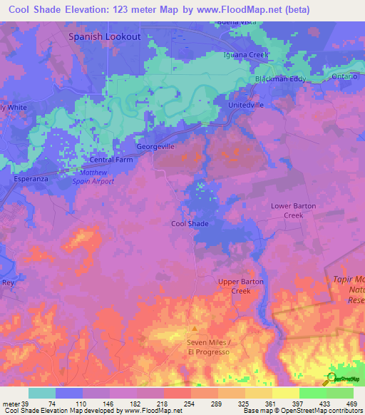 Cool Shade,Belize Elevation Map