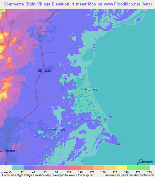 Commerce Bight Village,Belize Elevation Map