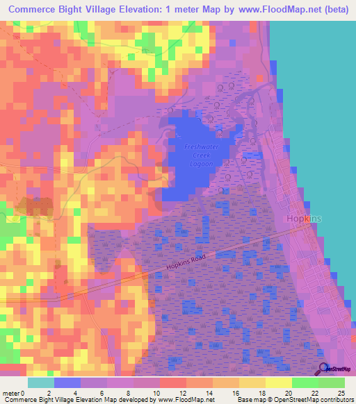 Commerce Bight Village,Belize Elevation Map