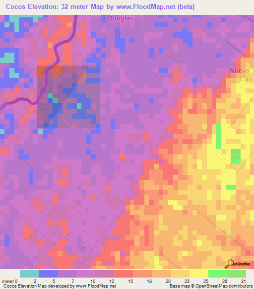 Cocos,Belize Elevation Map