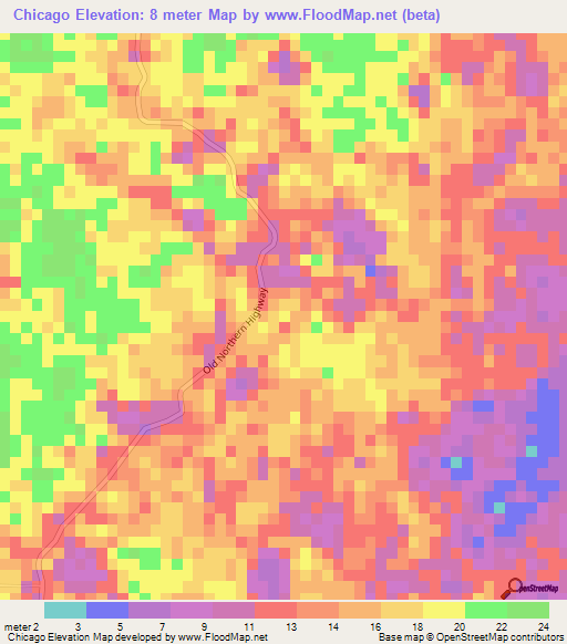 Chicago,Belize Elevation Map