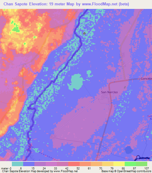 Chan Sapote,Belize Elevation Map