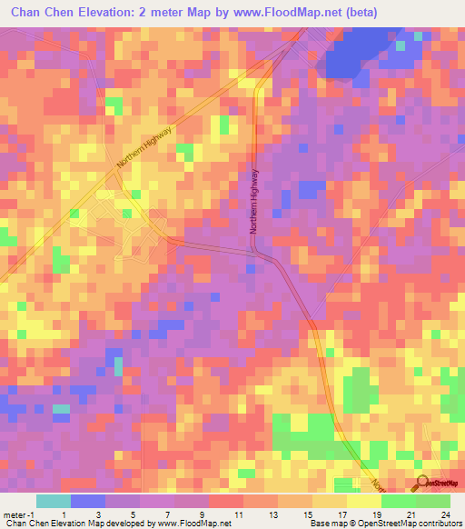 Chan Chen,Belize Elevation Map