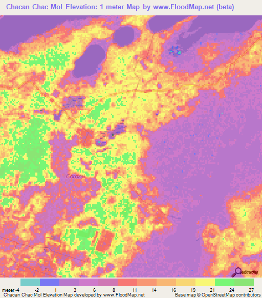 Chacan Chac Mol,Belize Elevation Map