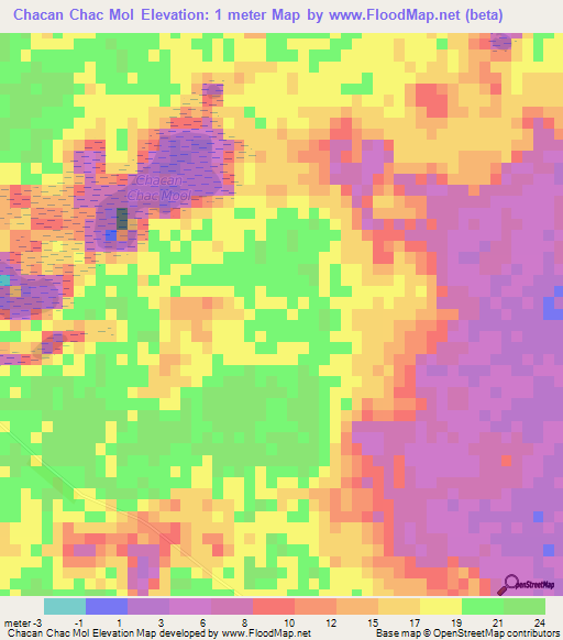Chacan Chac Mol,Belize Elevation Map