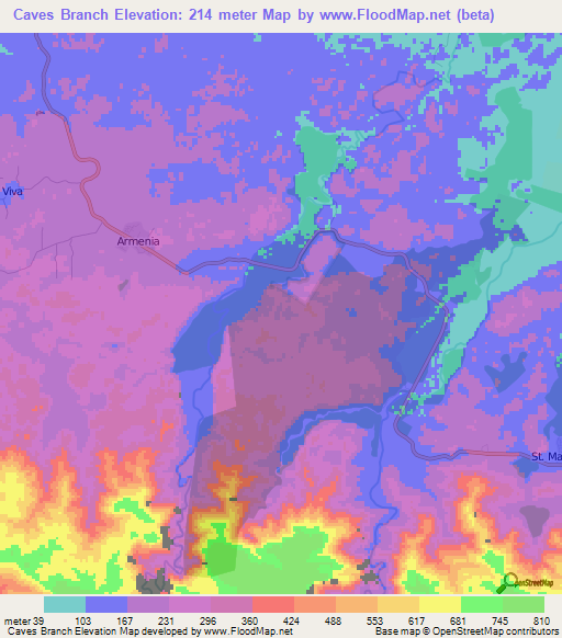 Caves Branch,Belize Elevation Map