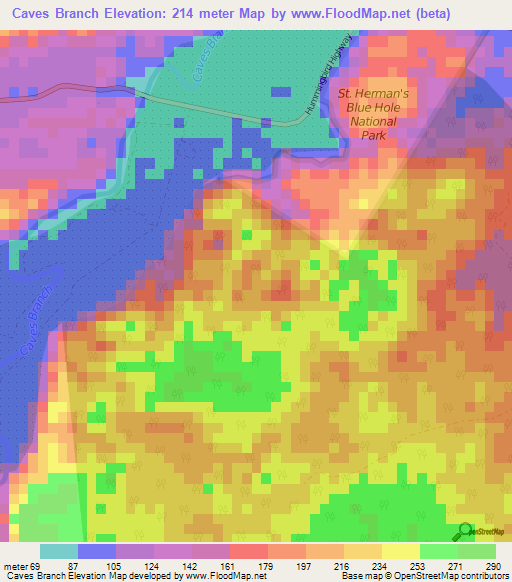 Caves Branch,Belize Elevation Map