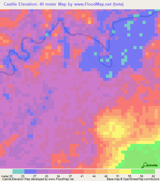 Castile,Belize Elevation Map