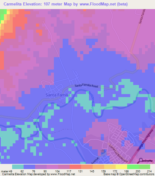 Carmelita,Belize Elevation Map