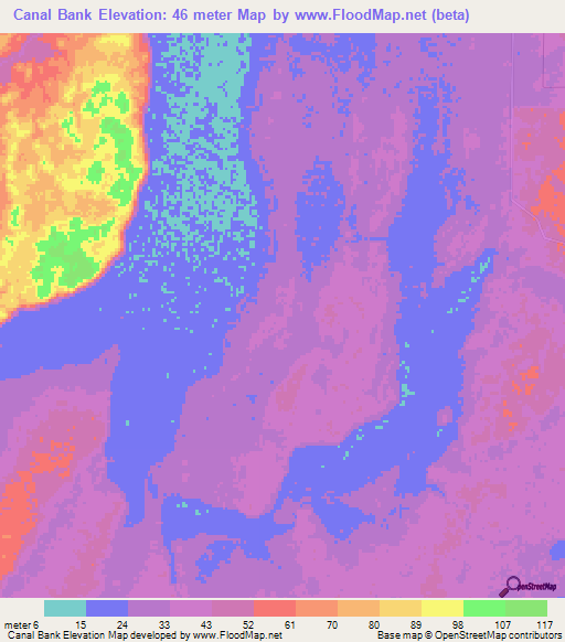 Canal Bank,Belize Elevation Map