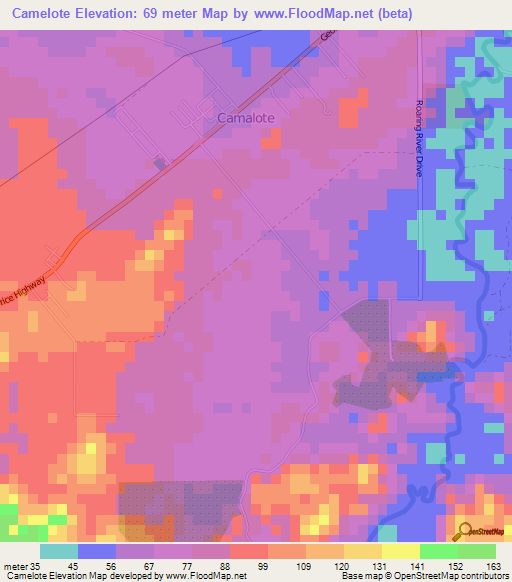 Camelote,Belize Elevation Map