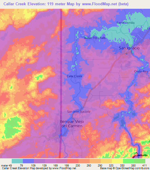 Callar Creek,Belize Elevation Map