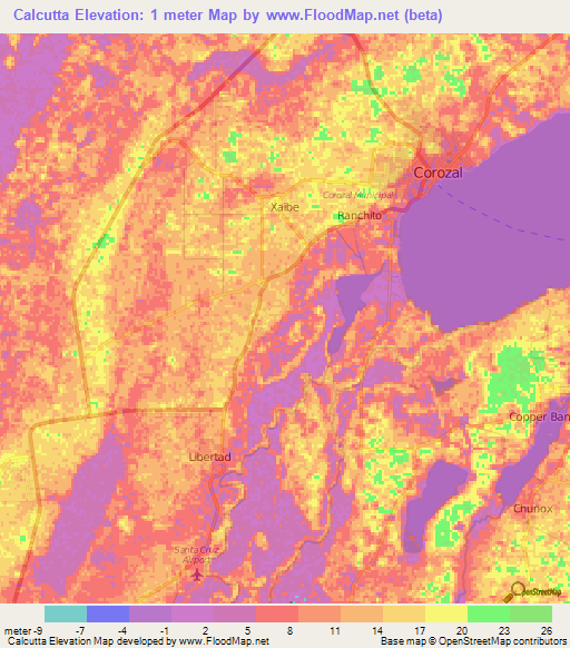 Calcutta,Belize Elevation Map