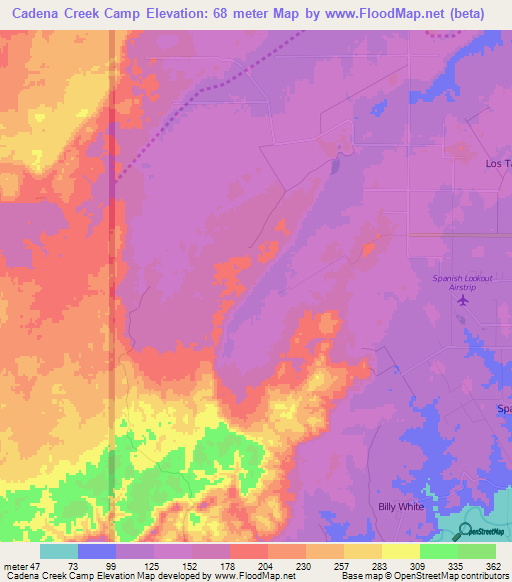 Cadena Creek Camp,Belize Elevation Map