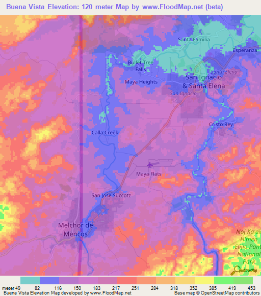 Buena Vista,Belize Elevation Map