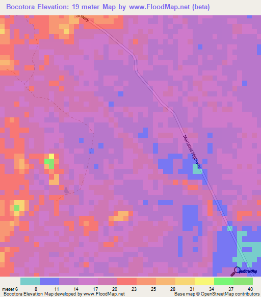 Bocotora,Belize Elevation Map